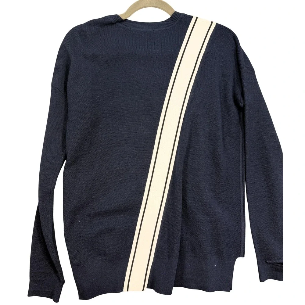 Athleta Sweater Women XS Navy Blue Excellent Diagonal Stripe Thumbhole Crew Neck